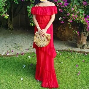 Elegant Red Off-Shoulder Dress